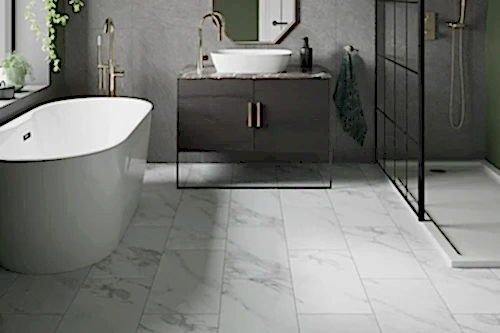 Audacity 12mm Laminate Tile White Marble Built-in Underlay