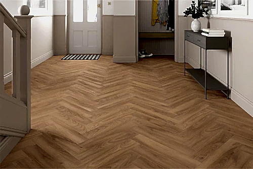 Series Woods 8mm Herringbone Laminate Flooring Warm Honey Oak