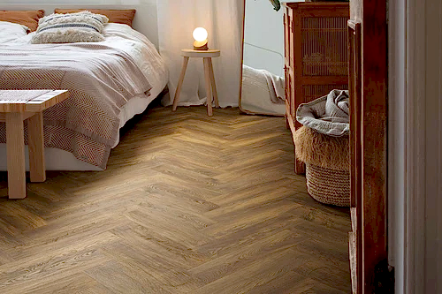 Spectra Luxury Acoustic Rigid Core Click Vinyl Flooring Cocoa Oak Herringbone Built-In Underlay