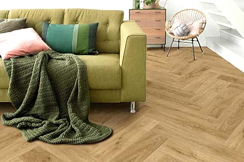 Spectra Luxury Acoustic Rigid Core Click Vinyl Flooring Roasted Peanut Oak Herringbone Built-In Underlay